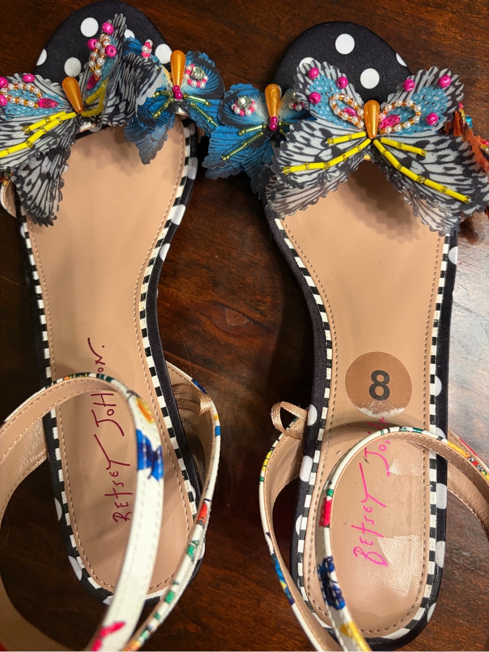 Betsey Johnson Black & Multi Butterfly Polka-Dot Ankle-Strap Heels - Picture 2 of 5